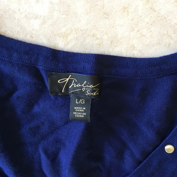 Thalia Sodi Knit Royal Blue Studded Top Long Arms - Picture 4 of 8